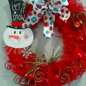 Wintertime  Wreath Snowman Hand Crafted Whimsical Custom Handmade Final Sale
